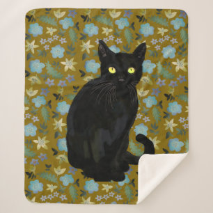 Cobertor Sherpa floral de gato preto
