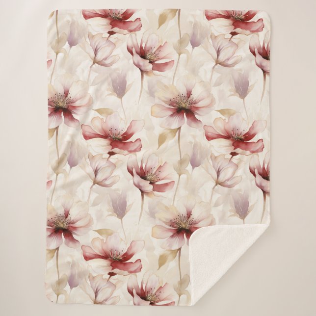 Cobertor Sherpa Floral de Lavanda de Creme (Frente)