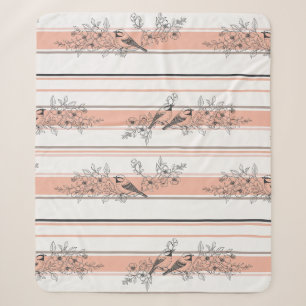 Cobertor Sherpa Floral de Pássaro Vintage com Listra Toile (12)