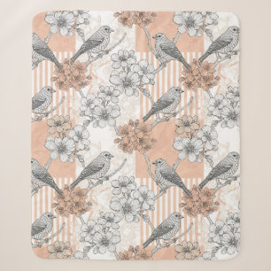 Cobertor Sherpa Floral de Pássaro Vintage com Listra Toile (5)