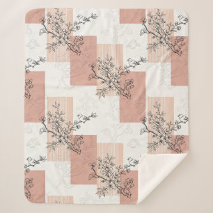 Cobertor Sherpa Floral de Pássaro Vintage em Listra Toile (6)