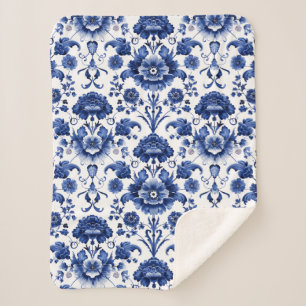 Cobertor Sherpa Floral Delft Blue