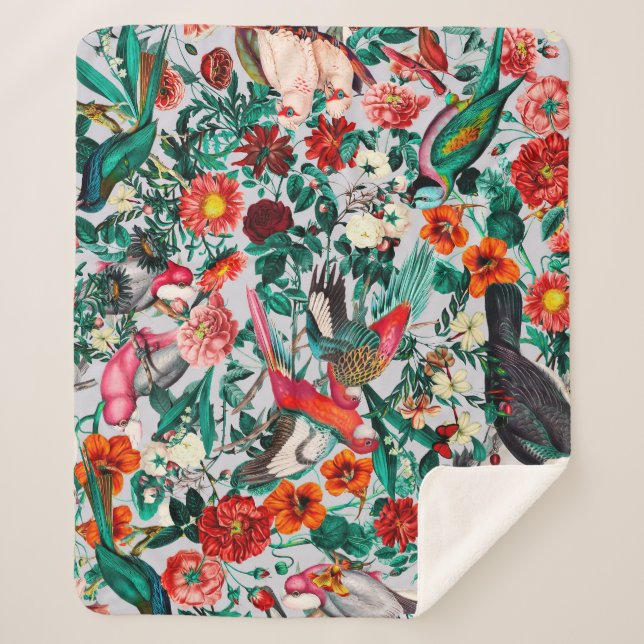 COBERTOR SHERPA FLORAL E AVES XIV-II (Frente)