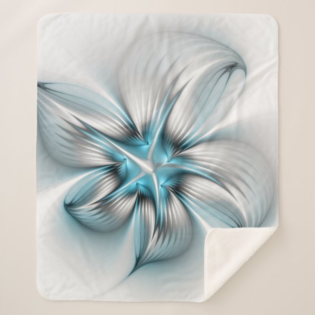 Cobertor Sherpa Floral Elegance Modern Abstract Blue Fractal Art (Frente)