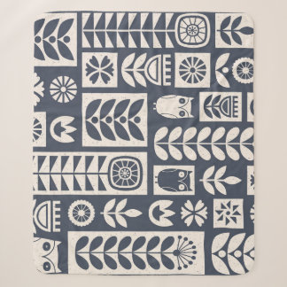 Cobertor Sherpa Floral Escandinavo: Branco, Azul, Minimalista.