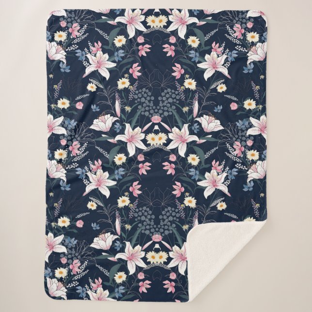 Cobertor Sherpa Floral estético (Frente)