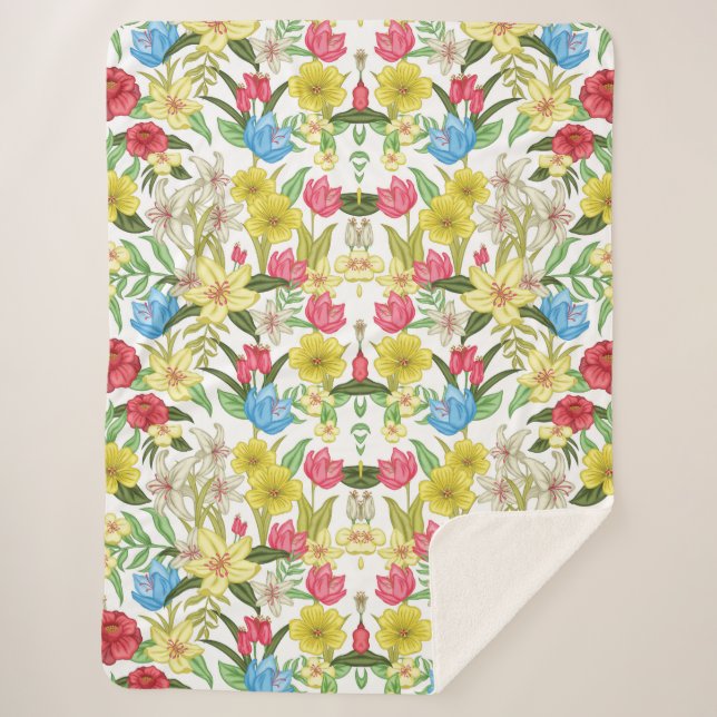 Cobertor Sherpa Floral estético (Frente)