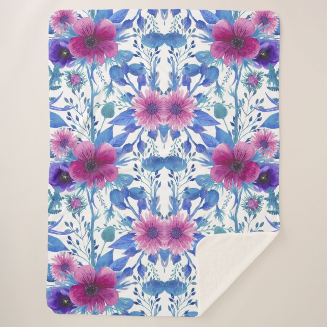 Cobertor Sherpa Floral estético (Frente)