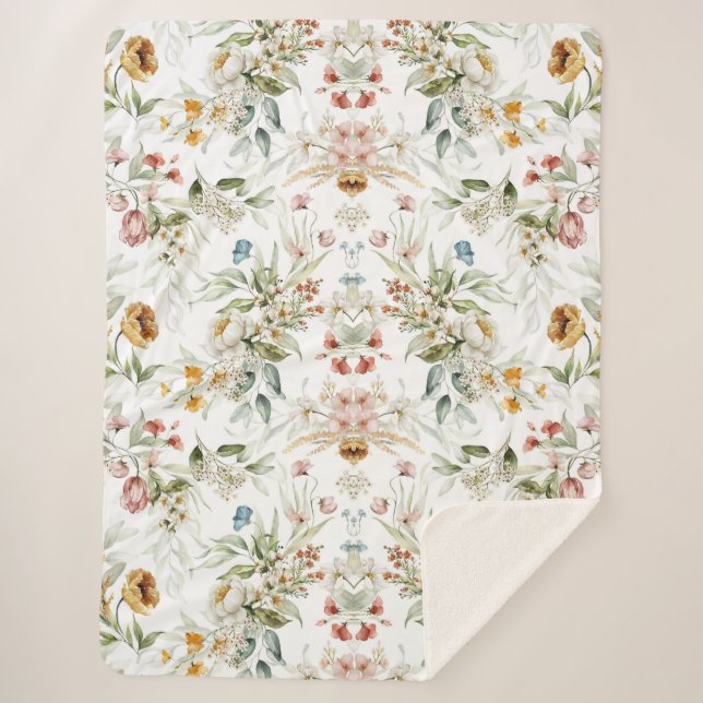 Cobertor Sherpa Floral estético (Frente)