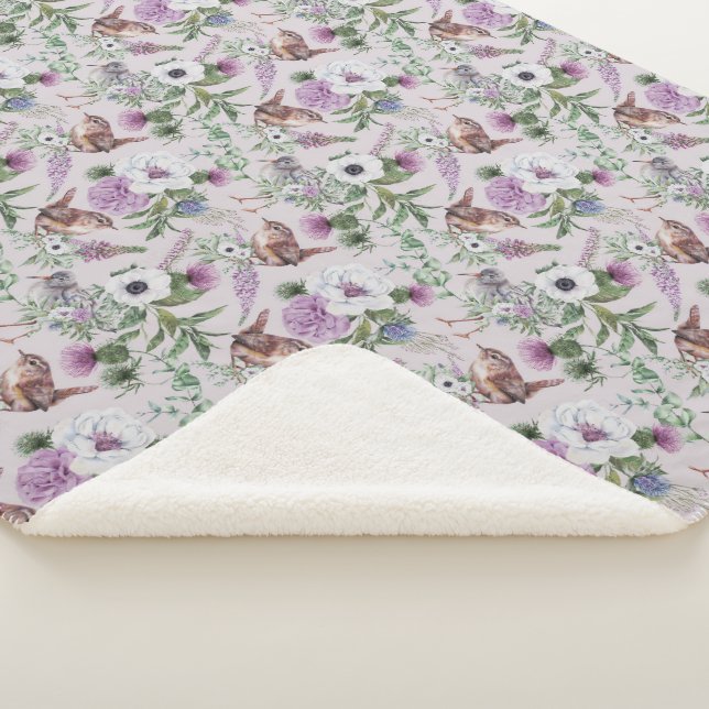 Cobertor Sherpa Floral Fllower Lupin Thistle Bird Patterno escocês (3/4)