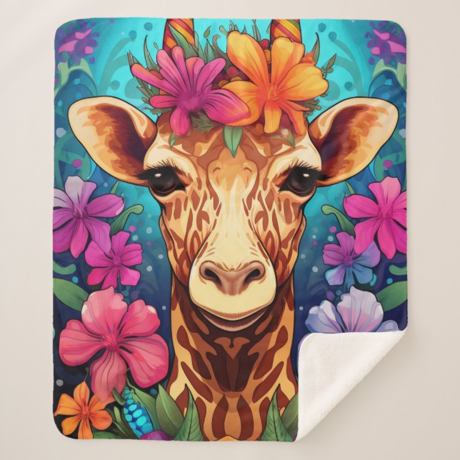 Cobertor Sherpa Floral Girafa Portrait- 9322 (Frente)
