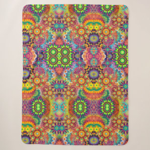 Cobertor Sherpa Floral Mandala Collage Psicedélico