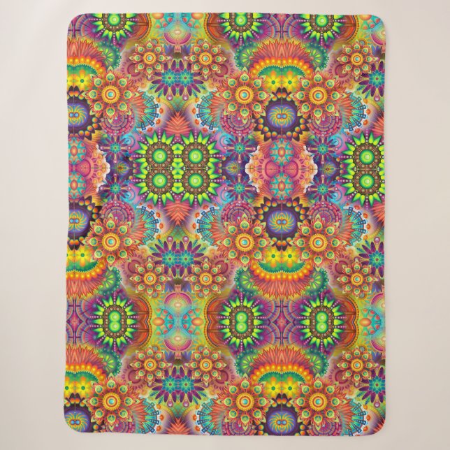 Cobertor Sherpa Floral Mandala Collage Psicedélico (Frente)