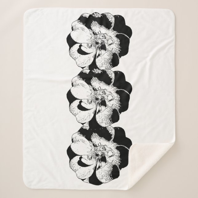 Cobertor Sherpa Floral Mínimo Preto e Branco Sherpa Blanket (Frente)