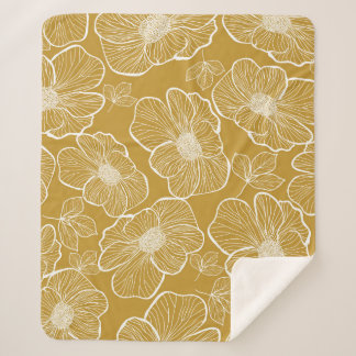 Cobertor Sherpa Floral monocromático Dourado: Abstrato sem costura