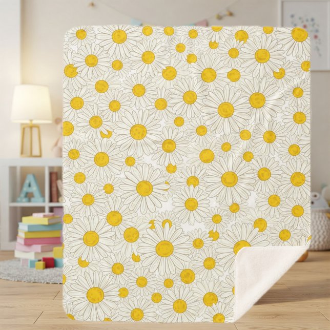 Cobertor Sherpa Floral Newborn Blanket with Yellow Daisies (Criador carregado)
