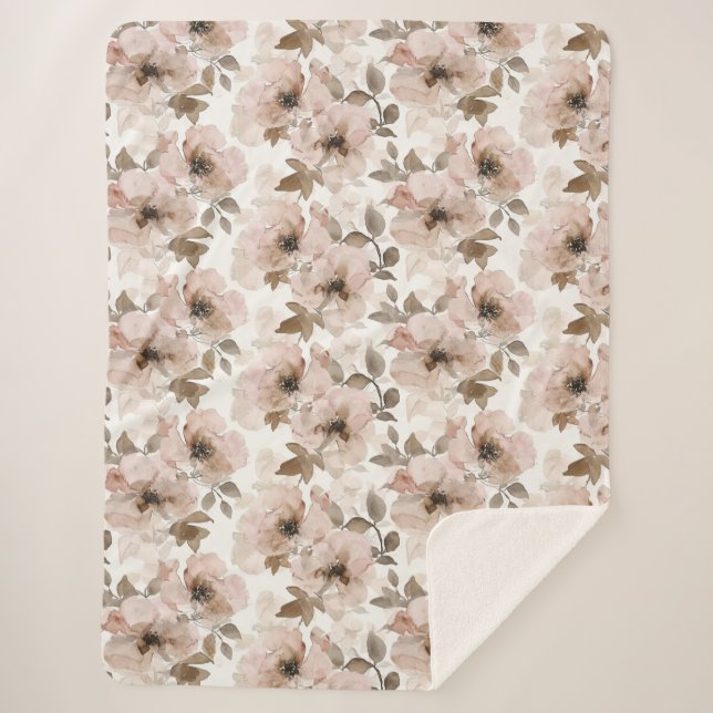Cobertor Sherpa Floral Ocidental Rosa Tan (Frente)