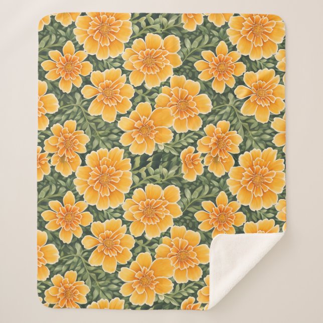 Cobertor Sherpa Floral Padrão Marigold Flores (Frente)