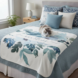 Cobertor Sherpa Floral personalizado em aquarela azul e turquesa