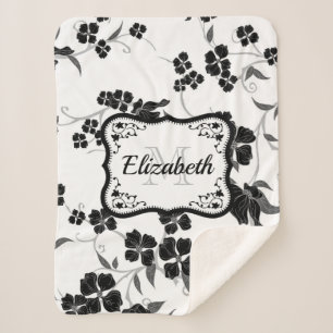 Cobertor Sherpa Floral Preto e Branco