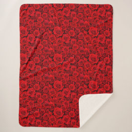 Cobertor Sherpa Floral Rosa Vermelho