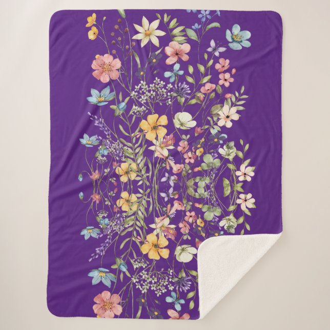 Cobertor Sherpa Floral Roxo Elegante Luxuoso (Frente)