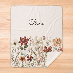 Cobertor Sherpa Floral Silvestre Vintage Aquarela Personalizada