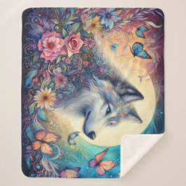 Cobertor Sherpa Floral Spirit: The Wolf in Bloom