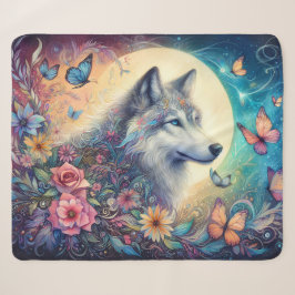 Cobertor Sherpa Floral Spirit: The Wolf in Bloom