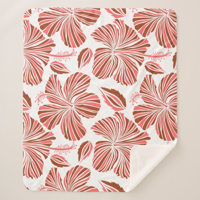 Cobertor Sherpa Floral tropical natural havaiano em cores castanha (Frente)