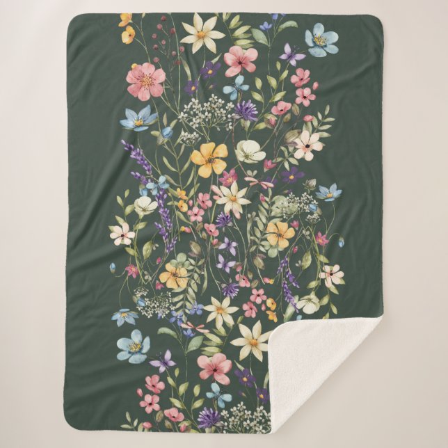 Cobertor Sherpa Floral Verde Sage Elegante Personalizado (Frente)