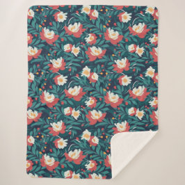 Cobertor Sherpa Floral Vermelho e Branco