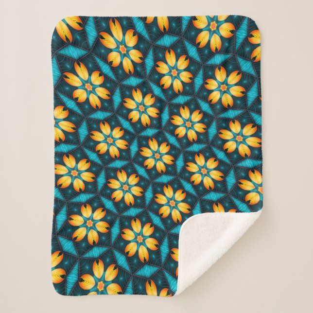 Cobertor Sherpa Flores Abstrato amarelas (Frente)