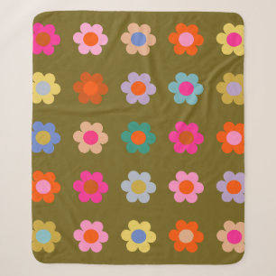 Cobertor Sherpa Flores Abstrato Florais Coloridas Vintage