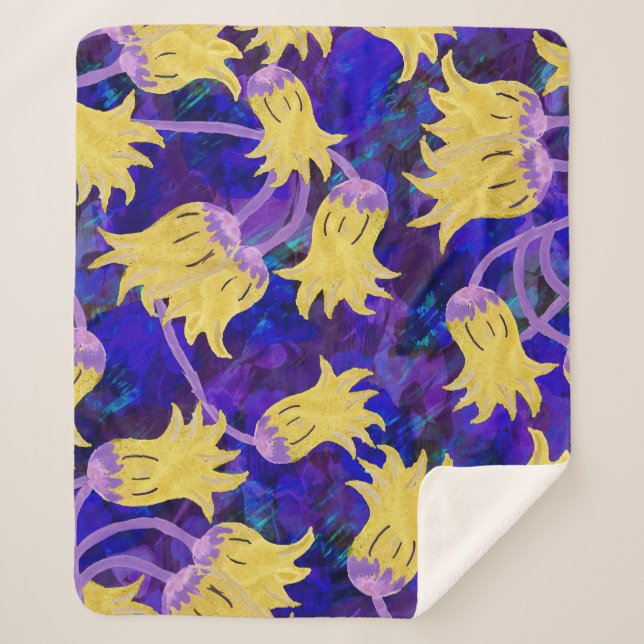 Cobertor Sherpa Flores amarelas: trabalho de arte de aquarela de f (Frente)