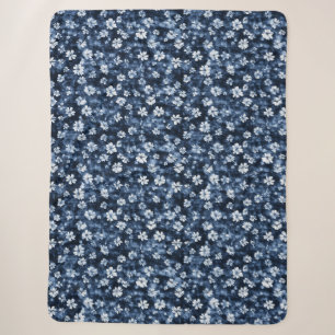 Cobertor Sherpa Flores Azuis Denim