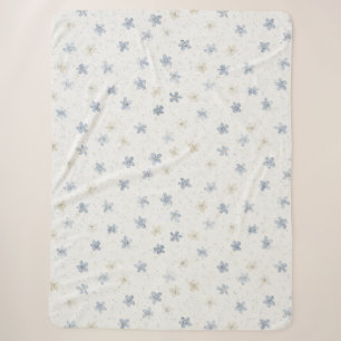Cobertor Sherpa Flores Azuis Elegantes Creme