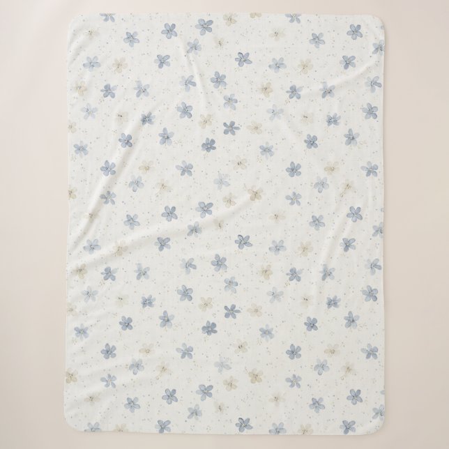 Cobertor Sherpa Flores Azuis Elegantes Creme   (Frente)