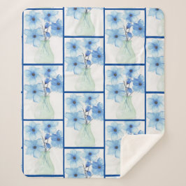 Cobertor Sherpa Flores azuis em placas de nota de vaso