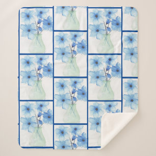 Cobertor Sherpa Flores azuis em placas de nota de vaso