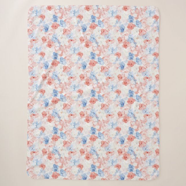 Cobertor Sherpa Flores Azuis Vermelhas (Frente)