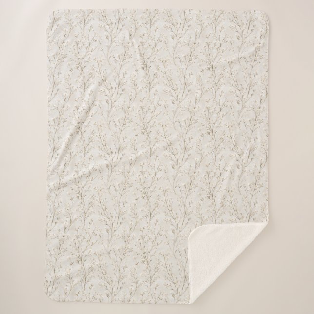 Cobertor Sherpa Flores Brancas Creme Bonitas (Frente)