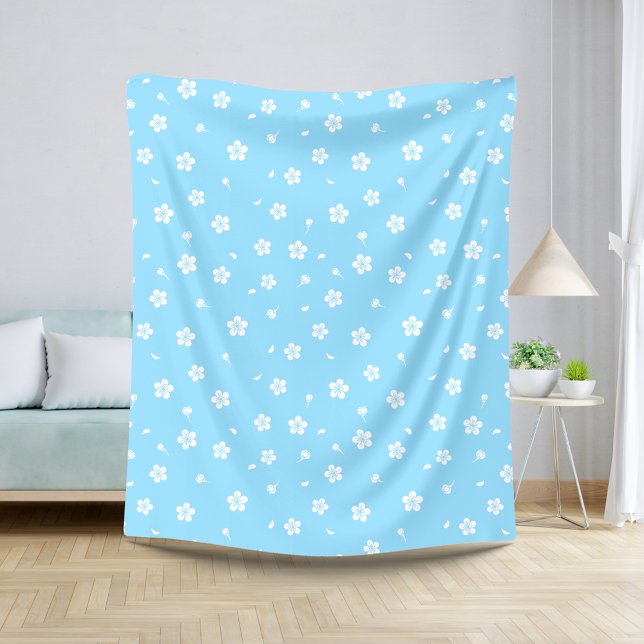 Cobertor Sherpa Flores brancas sobre padrão azul-bebê (Criador carregado)