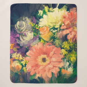 Cobertor Sherpa Flores buquês no estilo de pintura a óleo, ilustra