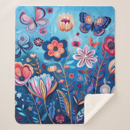 Cobertor Sherpa Flores coloridas e borboletas Sherpa Blanket