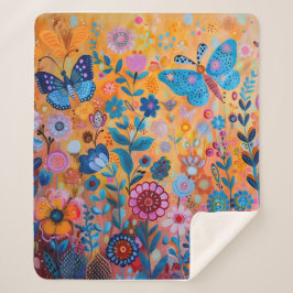 Cobertor Sherpa Flores coloridas e borboletas Sherpa Blanket