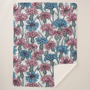 Cobertor Sherpa Flores cor-de-rosa e azuis, flores silvestres, bra