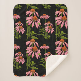 Cobertor Sherpa flores cor-de-rosa sobre fundo preto