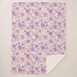 Cobertor Sherpa Flores Corações Rosa Roxo Blush Dia dos Namorados