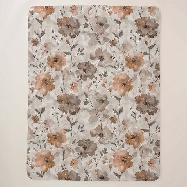 Cobertor Sherpa Flores Creme Laranja Marrom (Frente)
